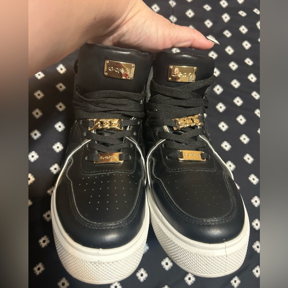 Bebe black high tops w/ gold accents & white bottoms- size 8 &1/2 - Picture 2 of 8